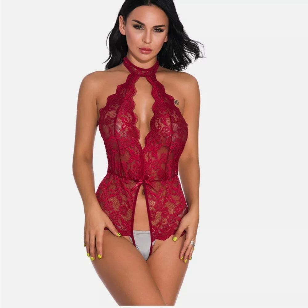 Sleepwear Lace Open Crotchless Babydoll Bodysuit
